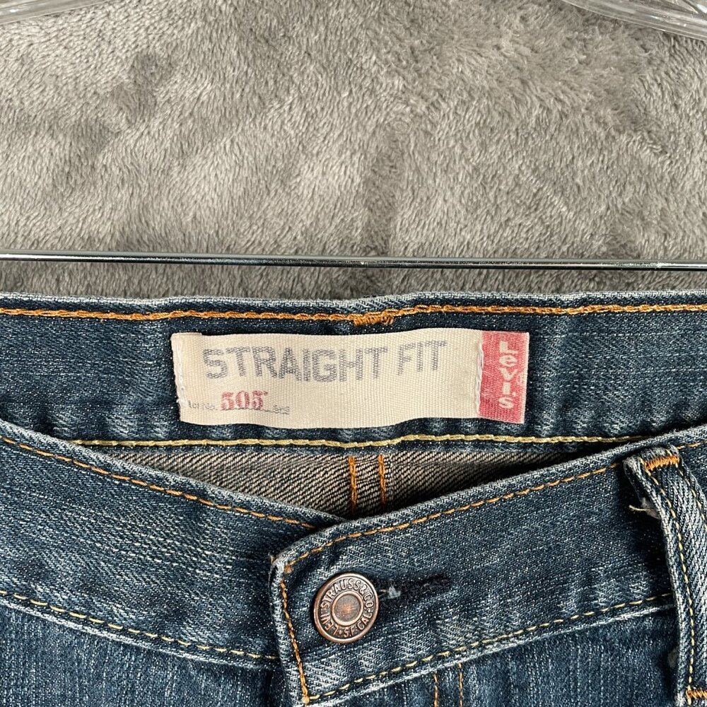Levi’s 505 Jeans Men’s 34x30 Blue Regular Fit Straight Leg Denim Distressed - Picture 3 of 8